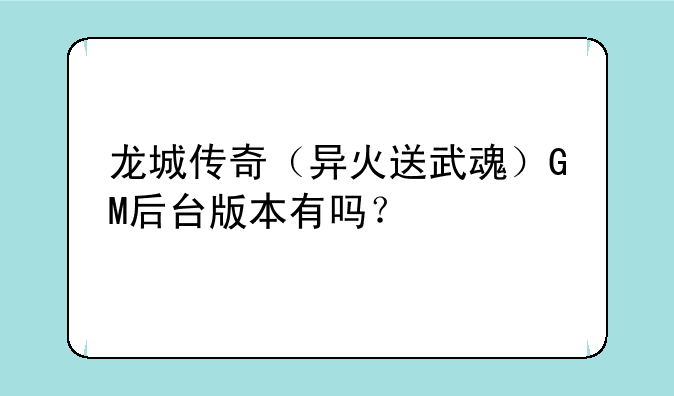 龙城传奇（异火送武魂）GM后台版本有吗？